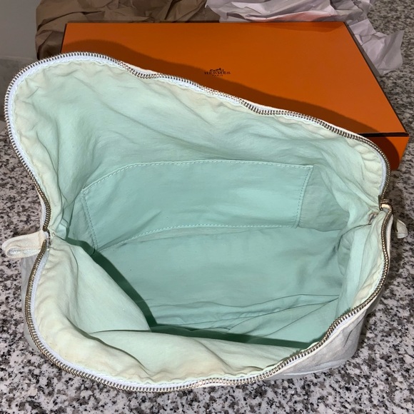 HERMES Mint Green Bolide Cotton Canvas Travel Zip Pouch - Picture 8 of 16